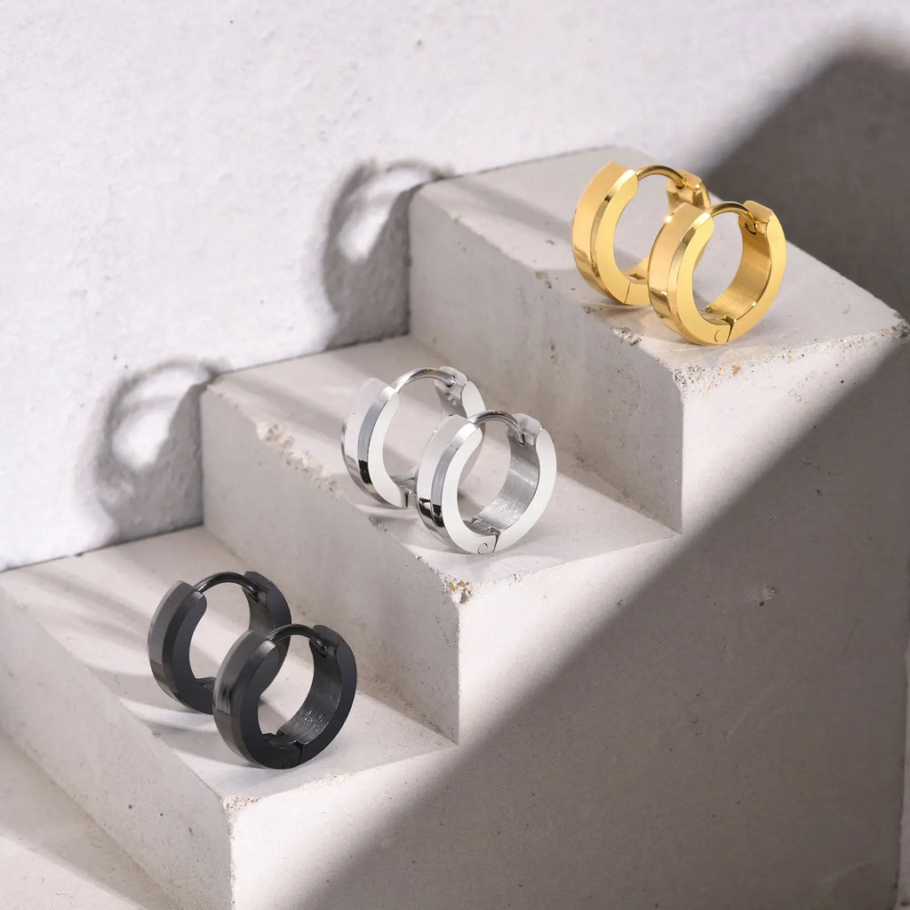 Men Hoop Earrings | Stainless Steel Small Huggies Earrings for Daily Wear