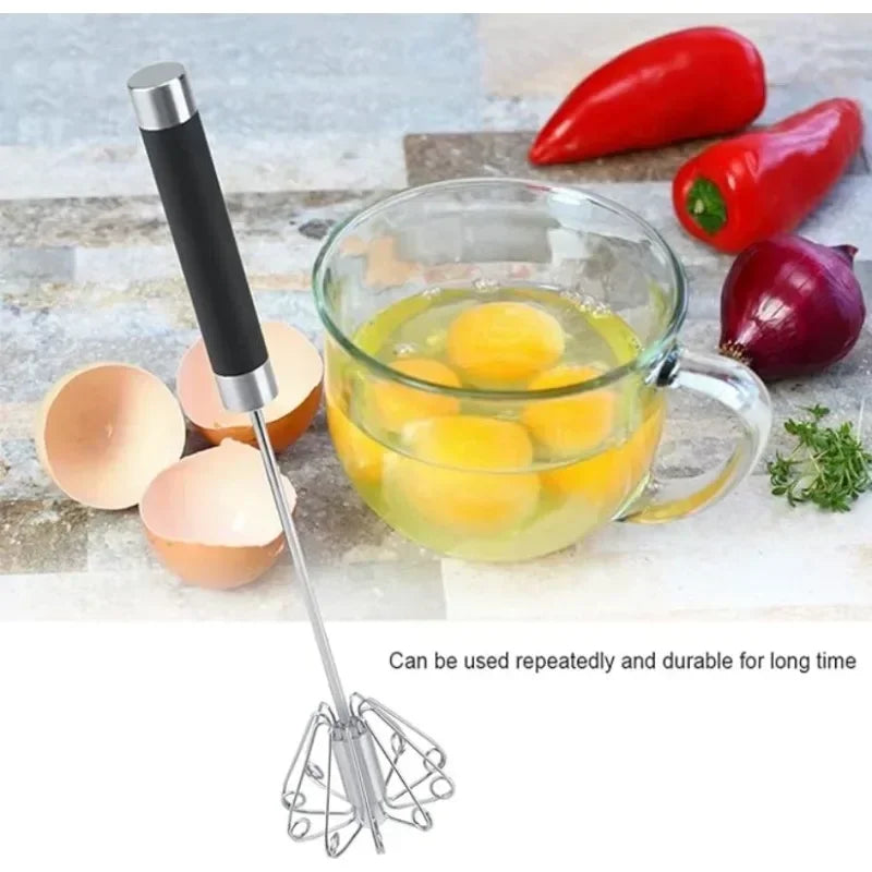 Rubber Semi-automatic Egg Beater Rotatable Stainless Steel Kitchen Mixer | Manual Whisk for Milk and Cream