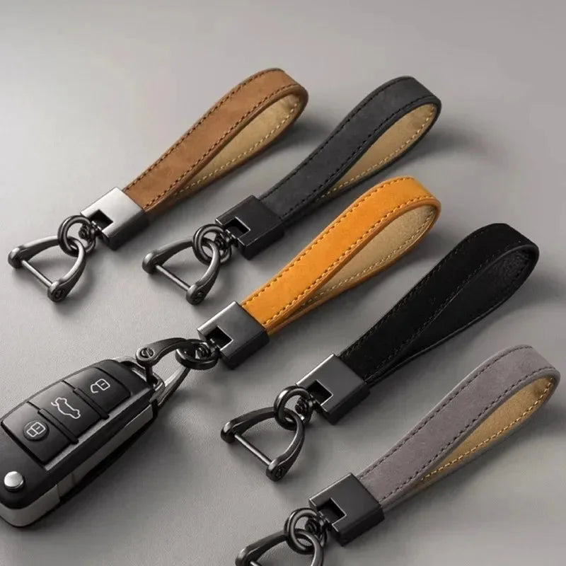 Luxury Genuine Leather Car Keychain | Pure Color Key Ring with Metal Buckle