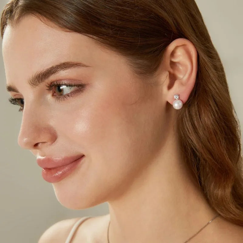 Dainashi 7-8mm Natural Freshwater Pearl Stud Earrings | Dainty Crystal Pearl Jewelry Gift