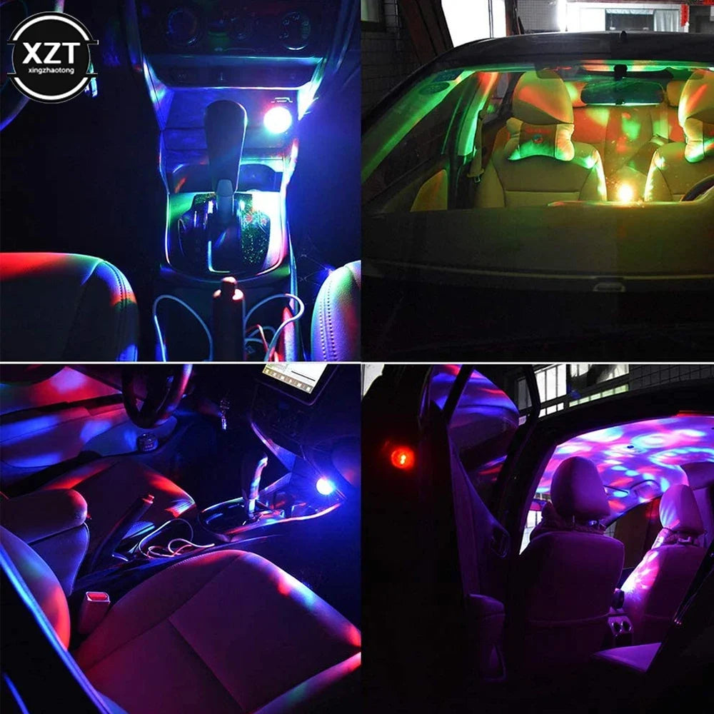 Mini USB LED Car Atmosphere Light | RGB Music Sound Control DJ Disco Lamp