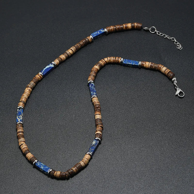 Vintage Boho Natural Stone Necklace for Couples | Brown Coconut Shell Bead Choker