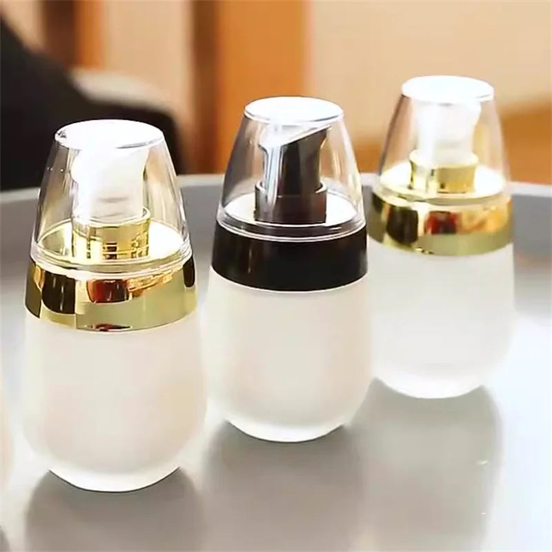 30ml Empty Refillable Frosted Glass Vacuum Bottle | Travel Cosmetic Pump Container