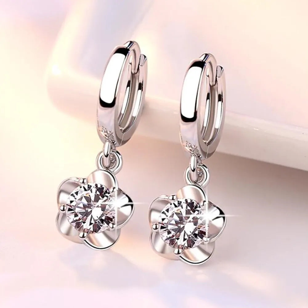 925 Sterling Silver Hoop Earrings with Purple and White Zircon | Fine Jewelry Gift