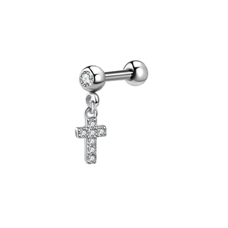 Moon Star Tragus Earring | Cz Cartilage Stud for Helix Daith Rook Piercing