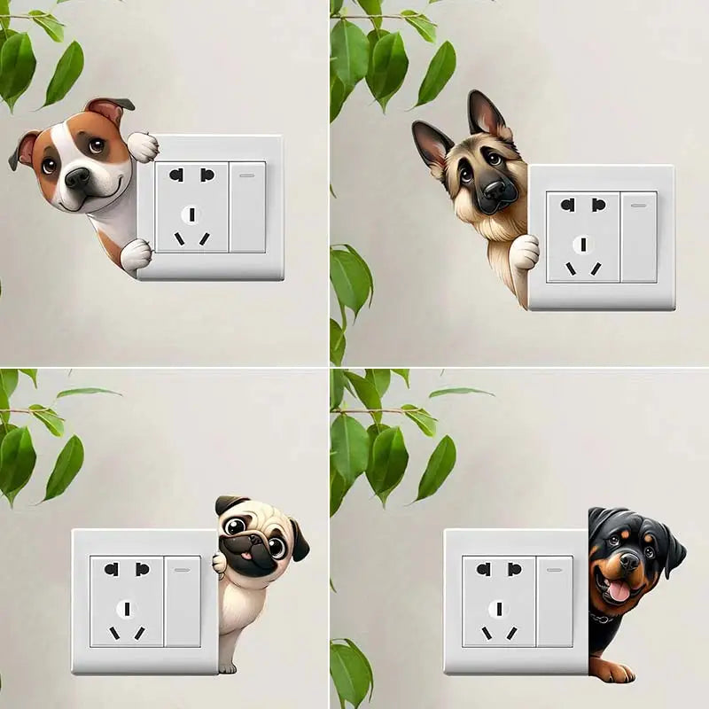 Cute Peeking Dog Animal Light Switch Phone Wall Stickers | Cartoon Decals for Home Decor