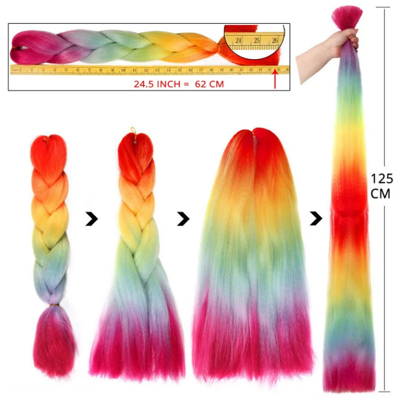 Synthetic 24Inch Jumbo Braids Extensions | Long Yaki Straight Braiding Hair Afro Ombre Color Hair for Women
