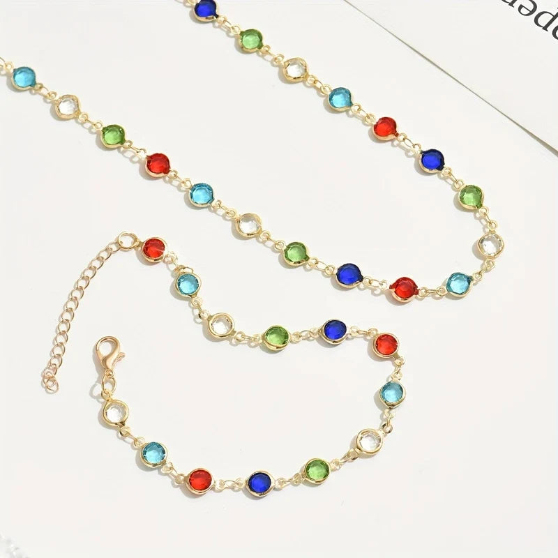 Personalized Color Inlaid Zirconia Jewelry Set | Trendy Necklace and Bracelet for Women