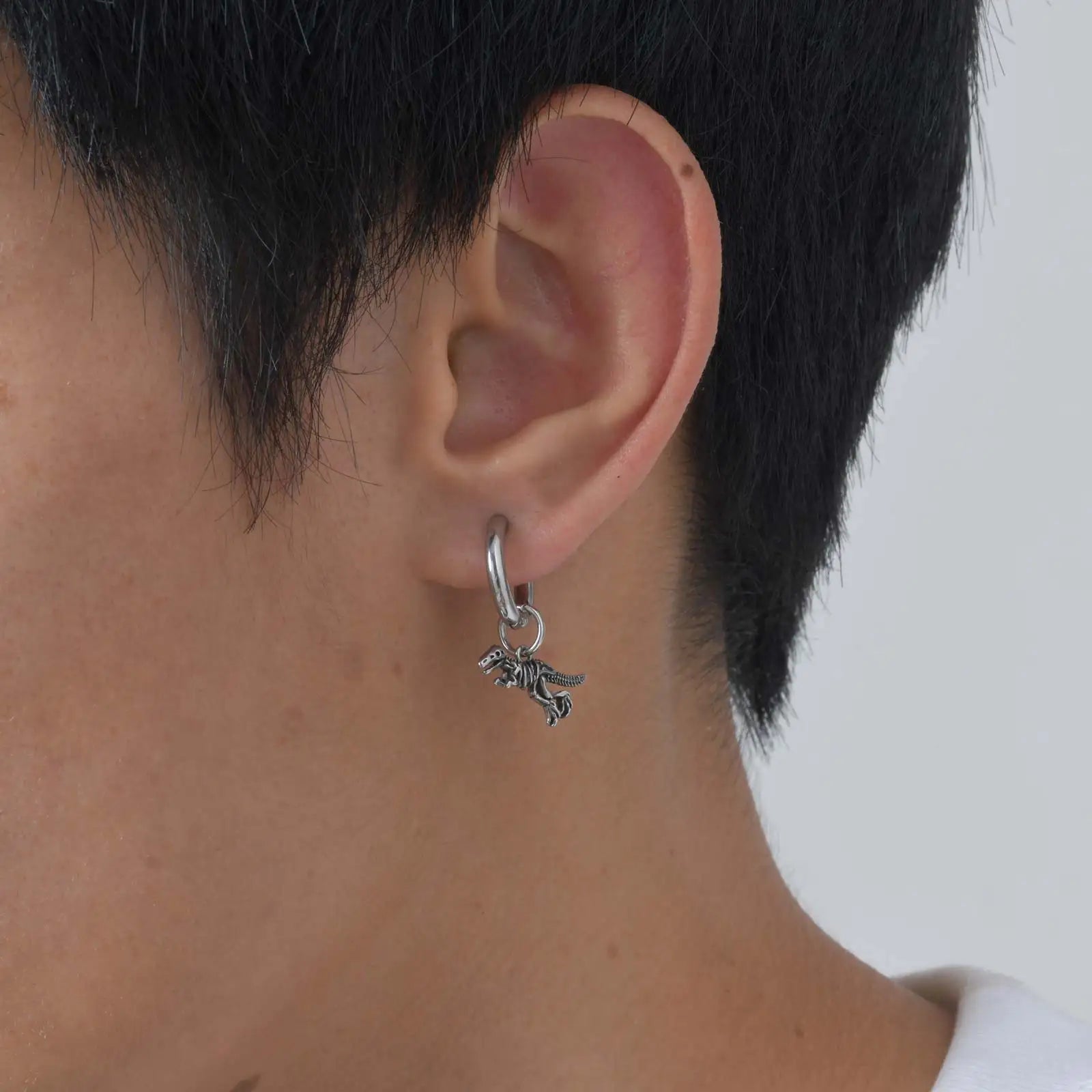 Dinosaur Drop Earrings | Stainless Steel Punk Rock Jewelry for Men and Women