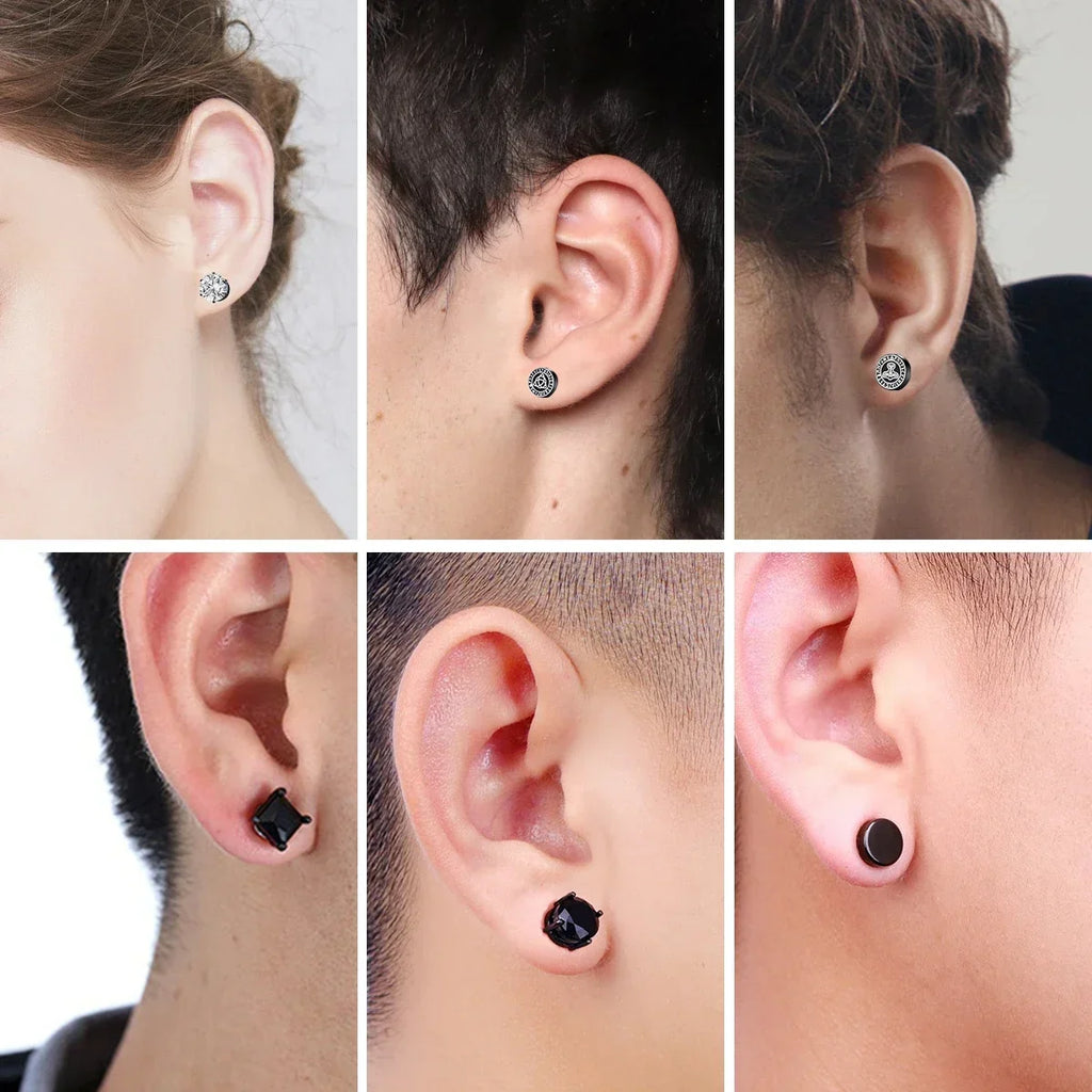 Crystal Magnetic Clip Earrings for Men and Women | Non Piercing Round Zircon Studs