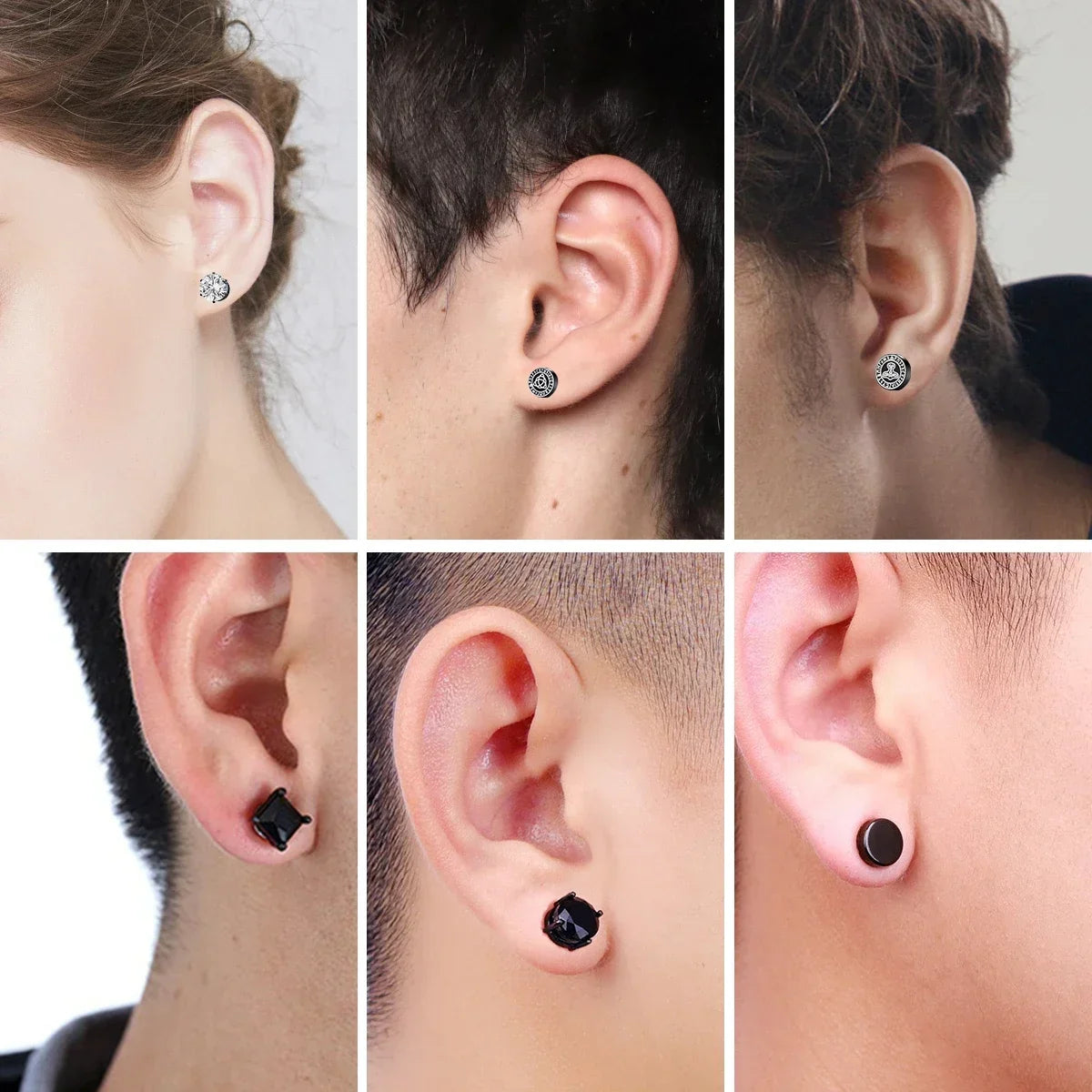 Crystal Magnetic Clip Earrings for Men and Women | Non Piercing Round Zircon Studs