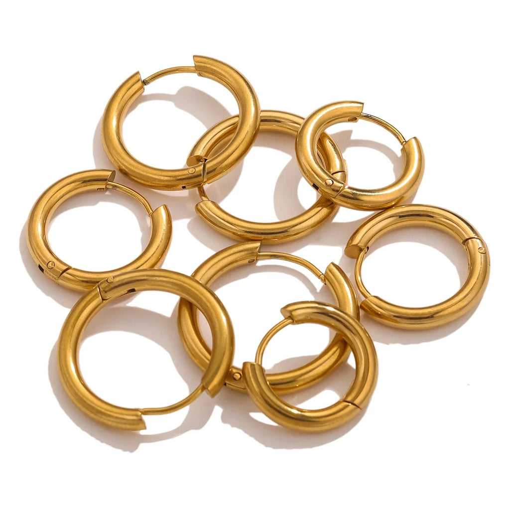 6pcs Stainless Steel 3mm 4mm Hoop Earrings | PVD Gold Plated Korean Round Earrings for Men Women