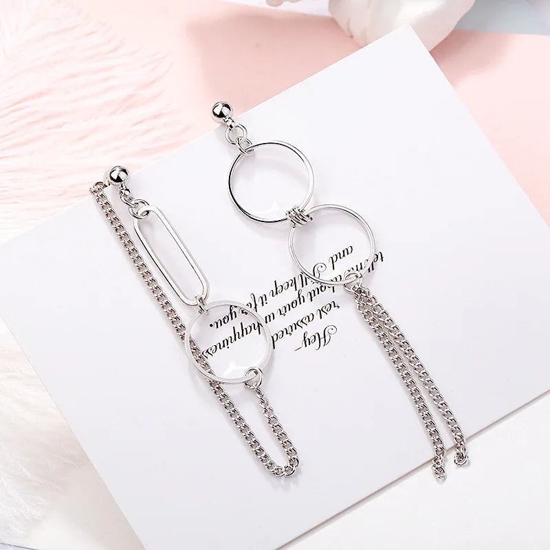 Silver Asymmetrical Geometric Drop Earrings | Trendy Punk Hip Hop Jewelry for Women