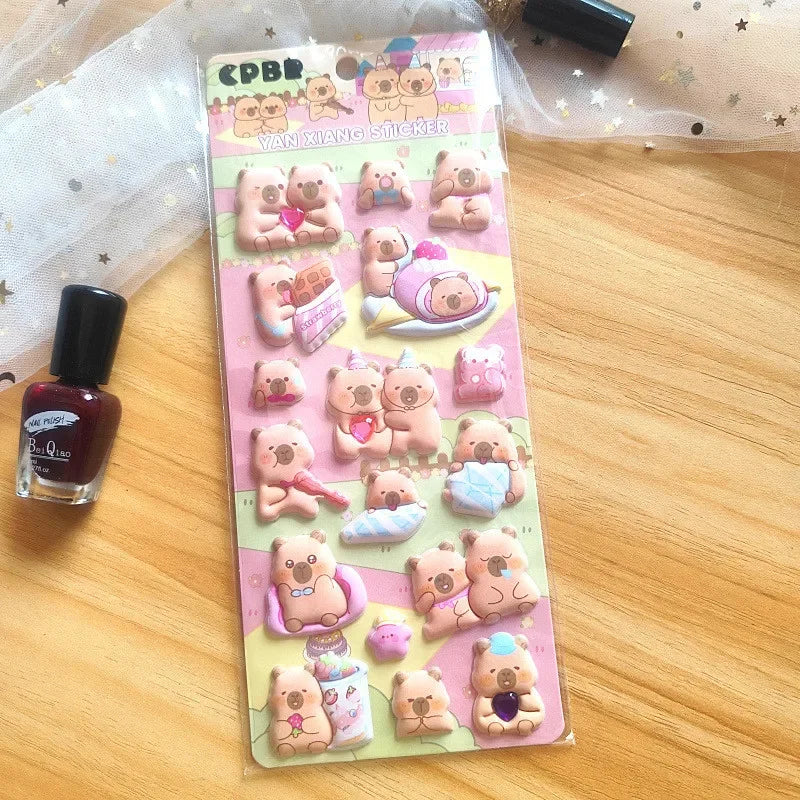4 Pcs Capybara Cubs Cartoon Soft High-Foam Stickers | Super Raised, Removable Adhesive