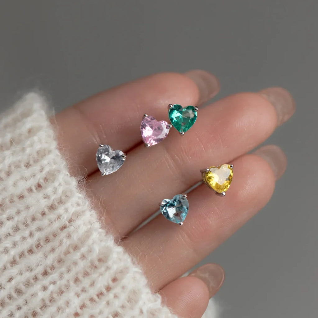 925 Sterling Silver Heart Zircon Stud Earrings | Luxury Jewelry for Women