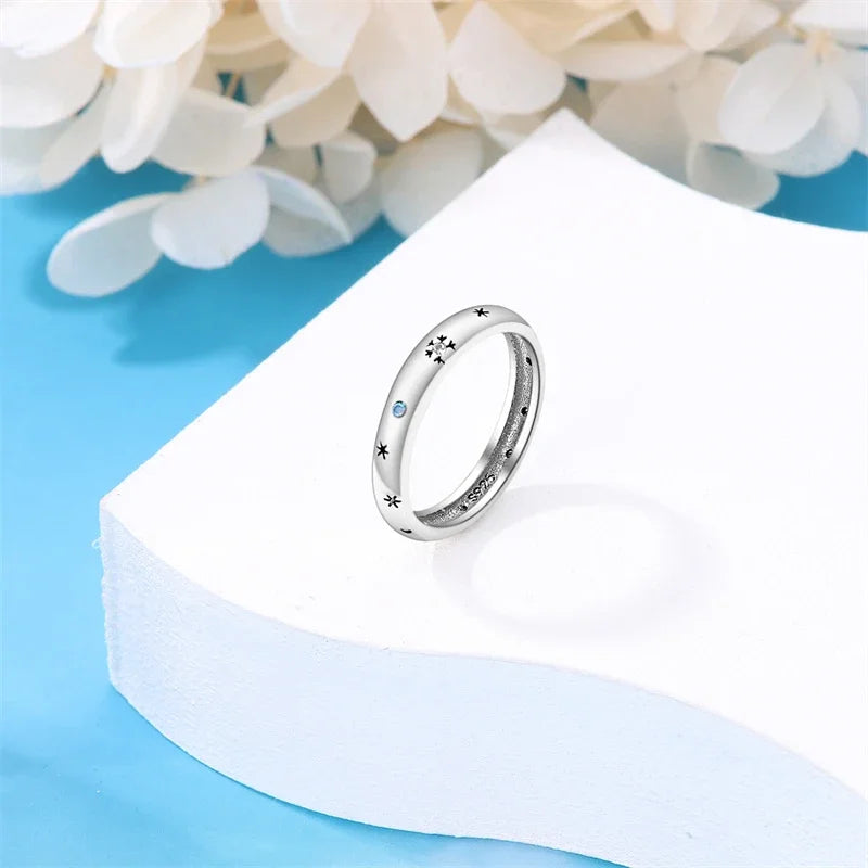 925 Sterling Silver Blue Zircon Snowflake Ring | Winter Christmas Wedding Party Jewelry