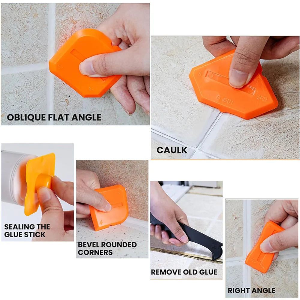 5in1 Silicone Scraper Squeegee Glue Remover Tool Kit | Multifunctional Caulking & Grout Tool Set