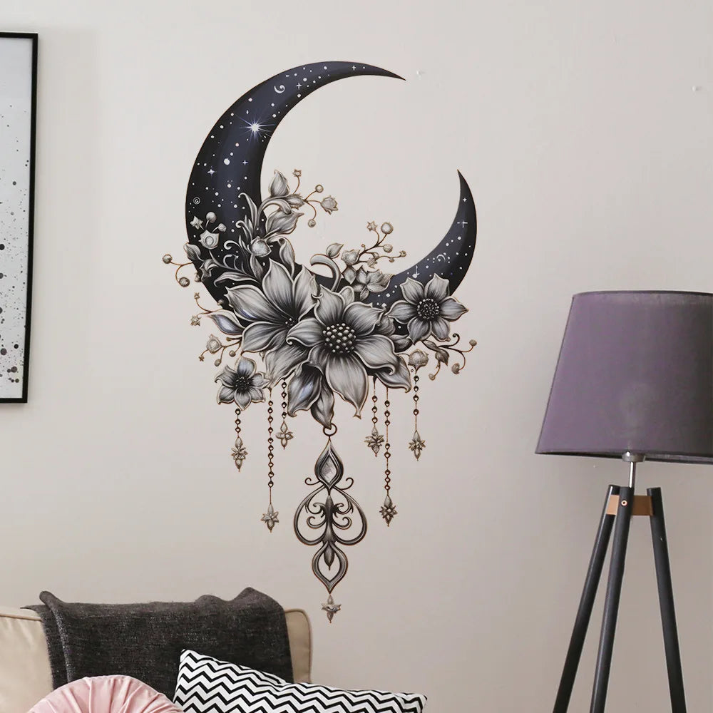 Moon Flower Vinyl Wall Sticker | Girl Room Decoration