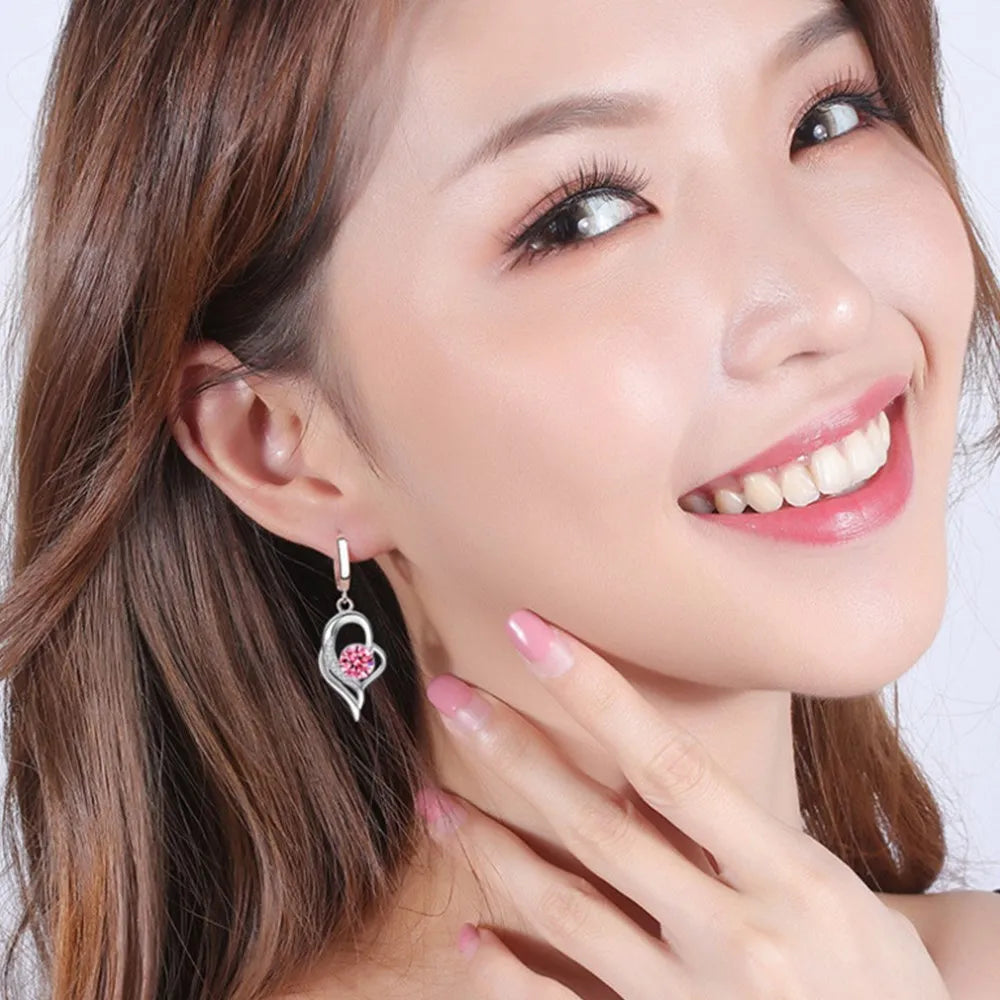 925 Sterling Silver Crystal Zircon Drop Earrings | Heart-Shaped Fashion Jewelry for Women