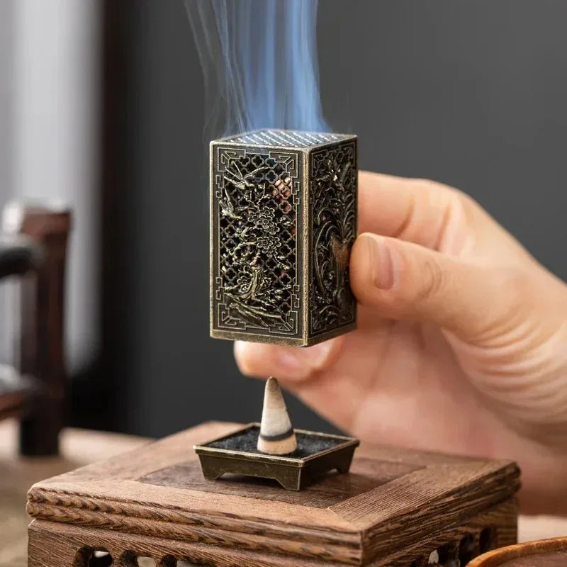Square Vertical Incense Burner | Small Xiangyun Alloy Holder for Indoor Aromatherapy