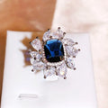 925 Silver Square Zircon Ring | Colorful Water Drop Cocktail Ring for Women