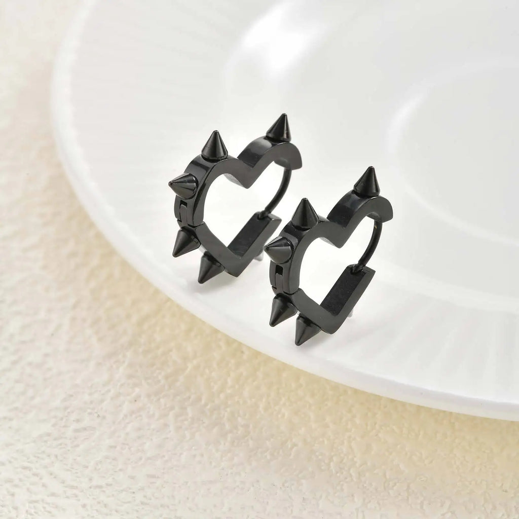 Exaggerated Spike Rivet Heart Stud Earrings | Stainless Steel Goth Punk Jewelry
