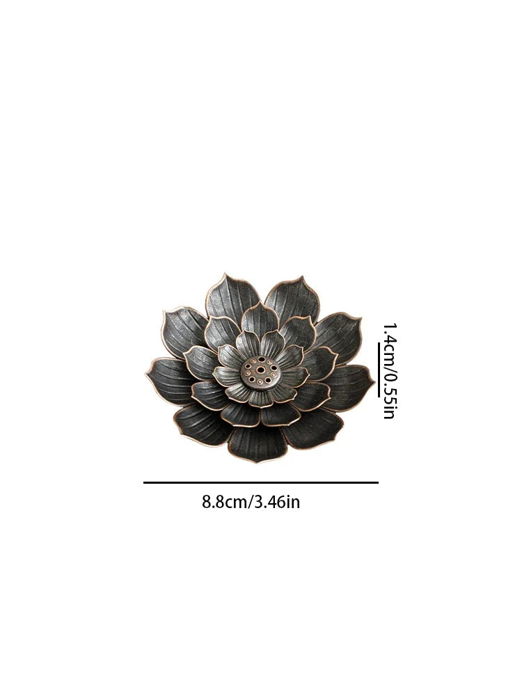2in1 Alloy Incense Burner | Metal Sandalwood Stick Holder with Zen Lotus Design
