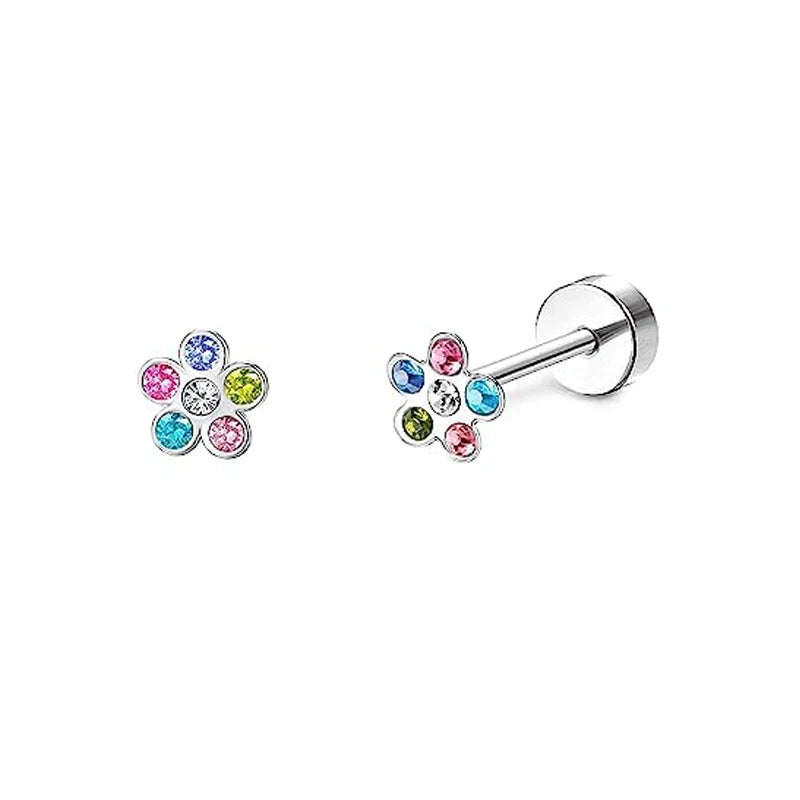 Stainless Steel Crystal Stud Earrings Set | Star Heart Butterfly Cartilage Tragus Helix Piercing Jewelry