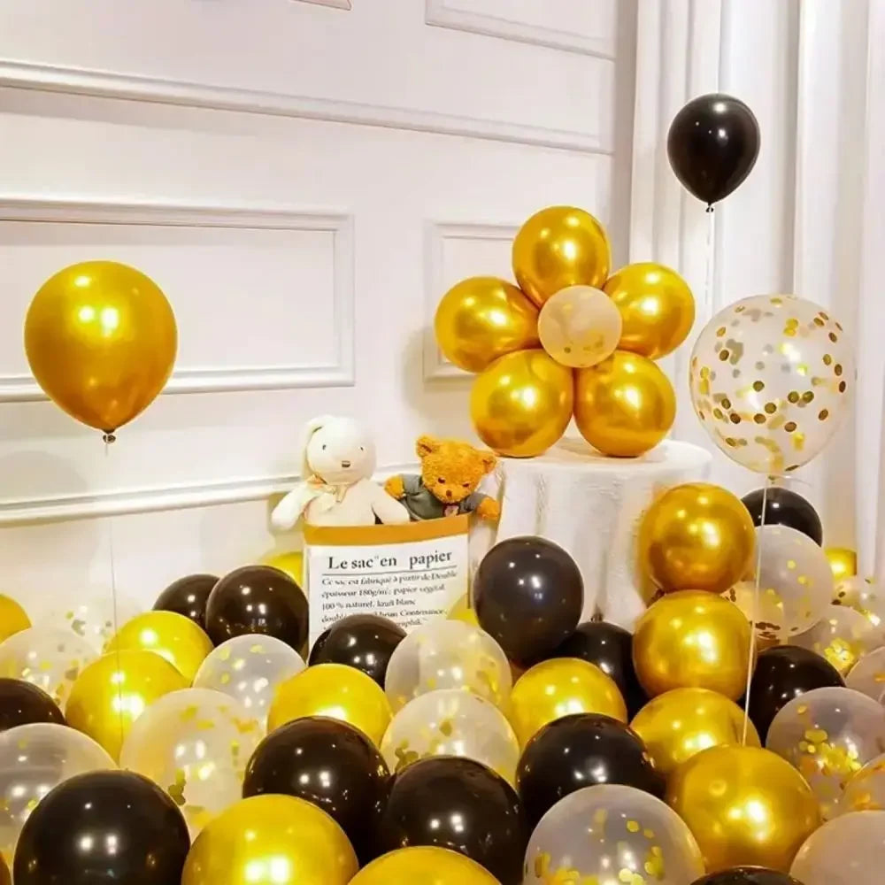 16pcs Black Metallic Sequin Glitter Balloons | Party Decoration Set