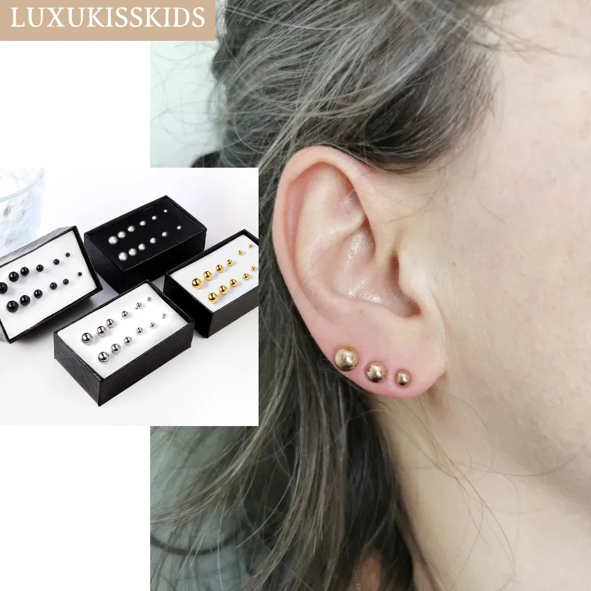 Stainless Steel Ball Stud Earrings Set 6 Pairs | Minimalist Round Clip Earrings for Women Girls