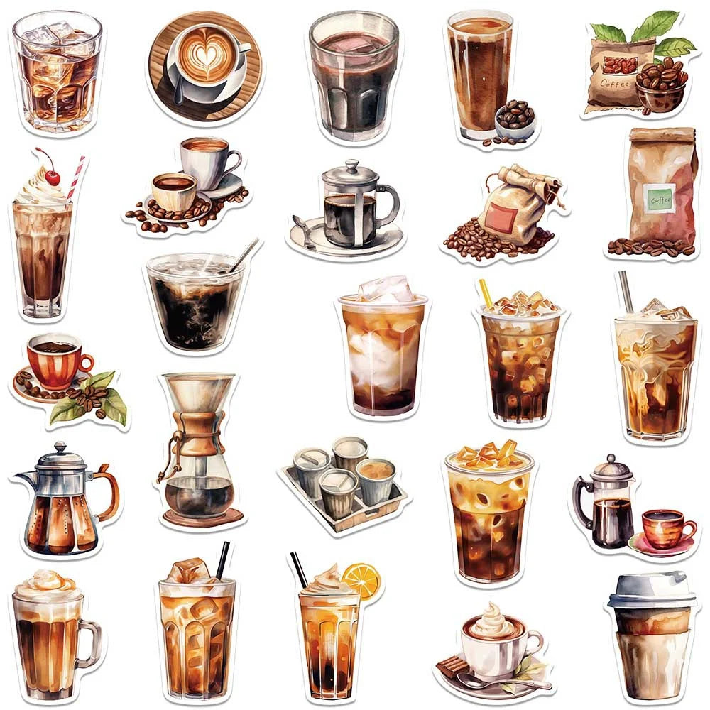 Coffee Lover Cartoon Sticker Pack | 50 Waterproof Decals for Laptop Helmet
