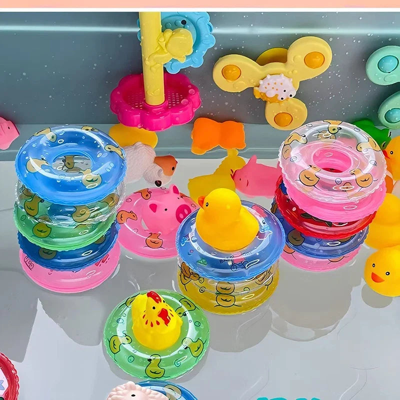 Bath Toy Set for Toddlers | Floating Duck Bath Toys with Fishing Net and Swimming Rings