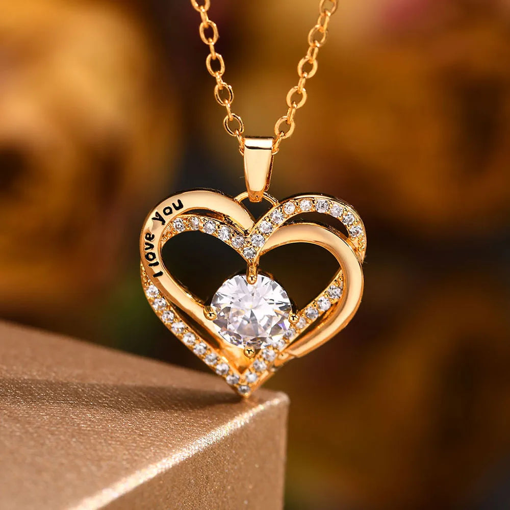Vnox Heart Birthstone Necklace for Women | I Love You Jewelry Gift for Mom Wife Girlfriend