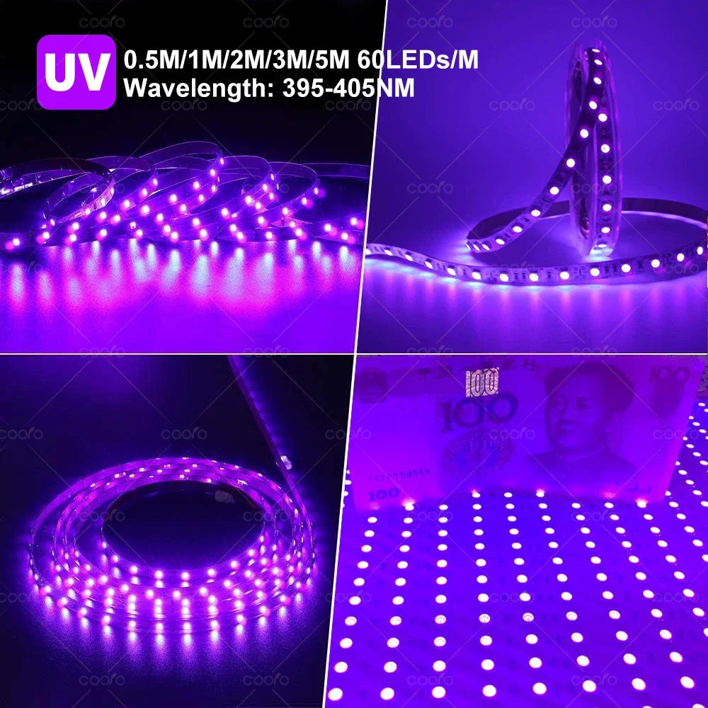UV LED Light Strip 395-405nm | Flexible Black Light for Glow Parties