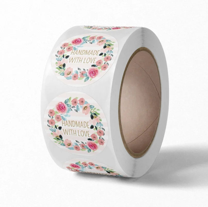 100-500 Flower Thank You Stickers for Small Business Packaging | Handmade Love Labels