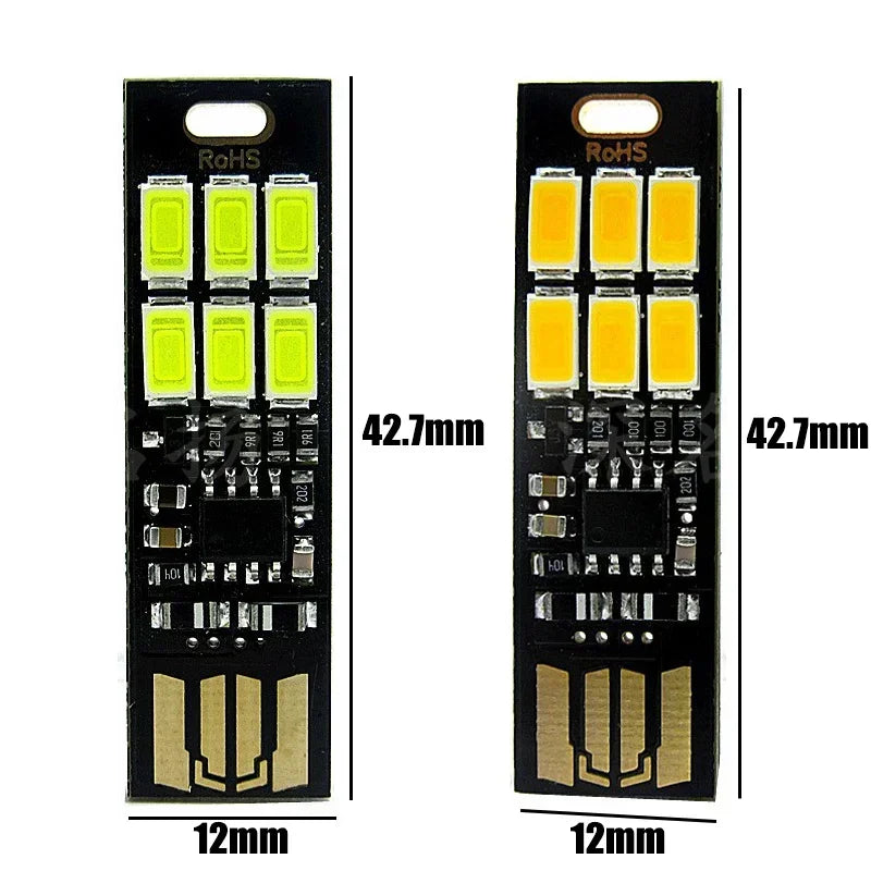 Mini USB Card Light | 6 LED Touch Dimming Keychain Night Light