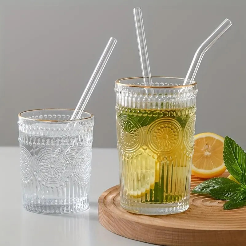 Heat Resistant Glass Straws Set of 5 with Cleaning Brush | Reusable Drinking Straws for Smoothies, Tea, and Coffee