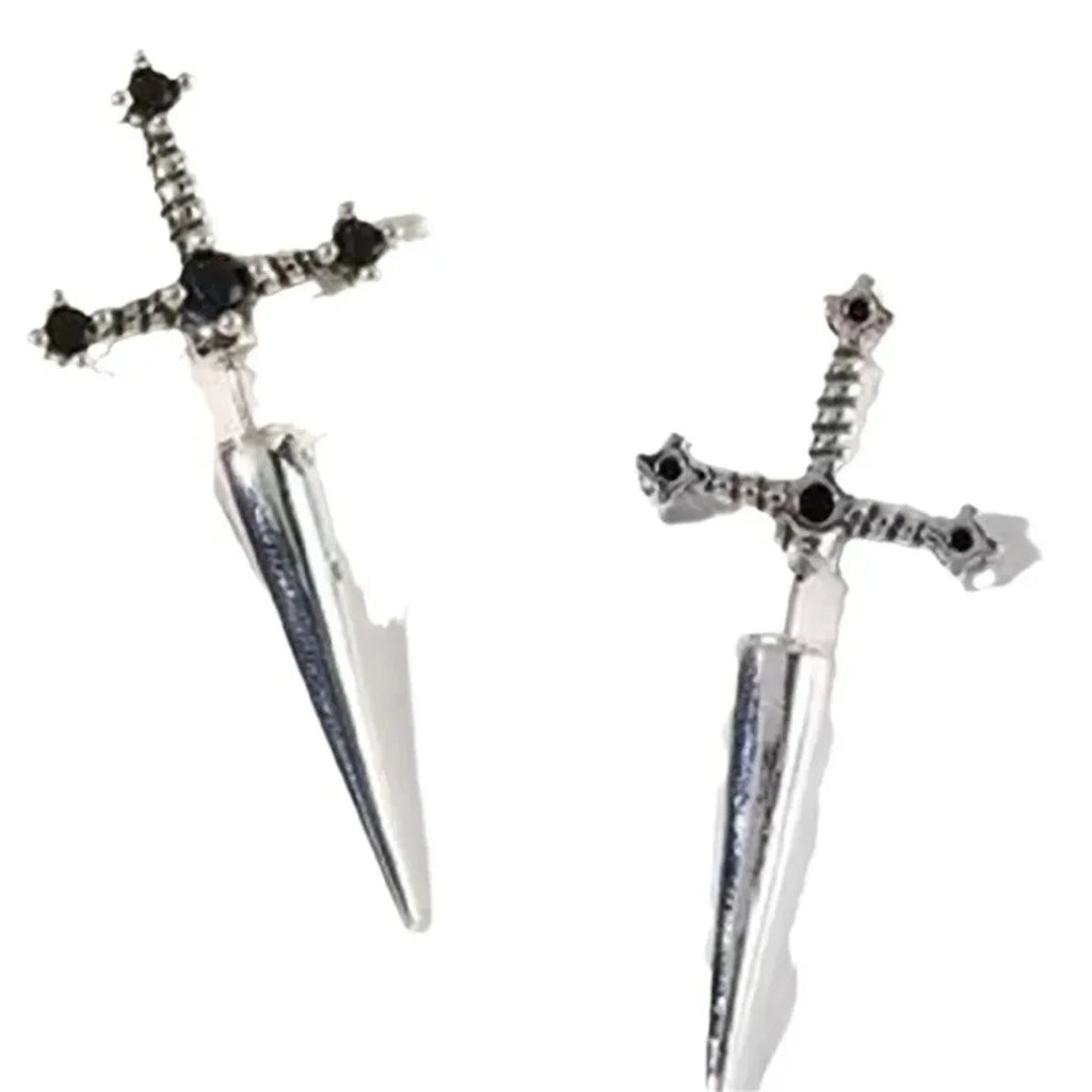 2pcs Gothic Sword Stud Earrings | Vintage Punk Crystal Dagger Ear Jewelry