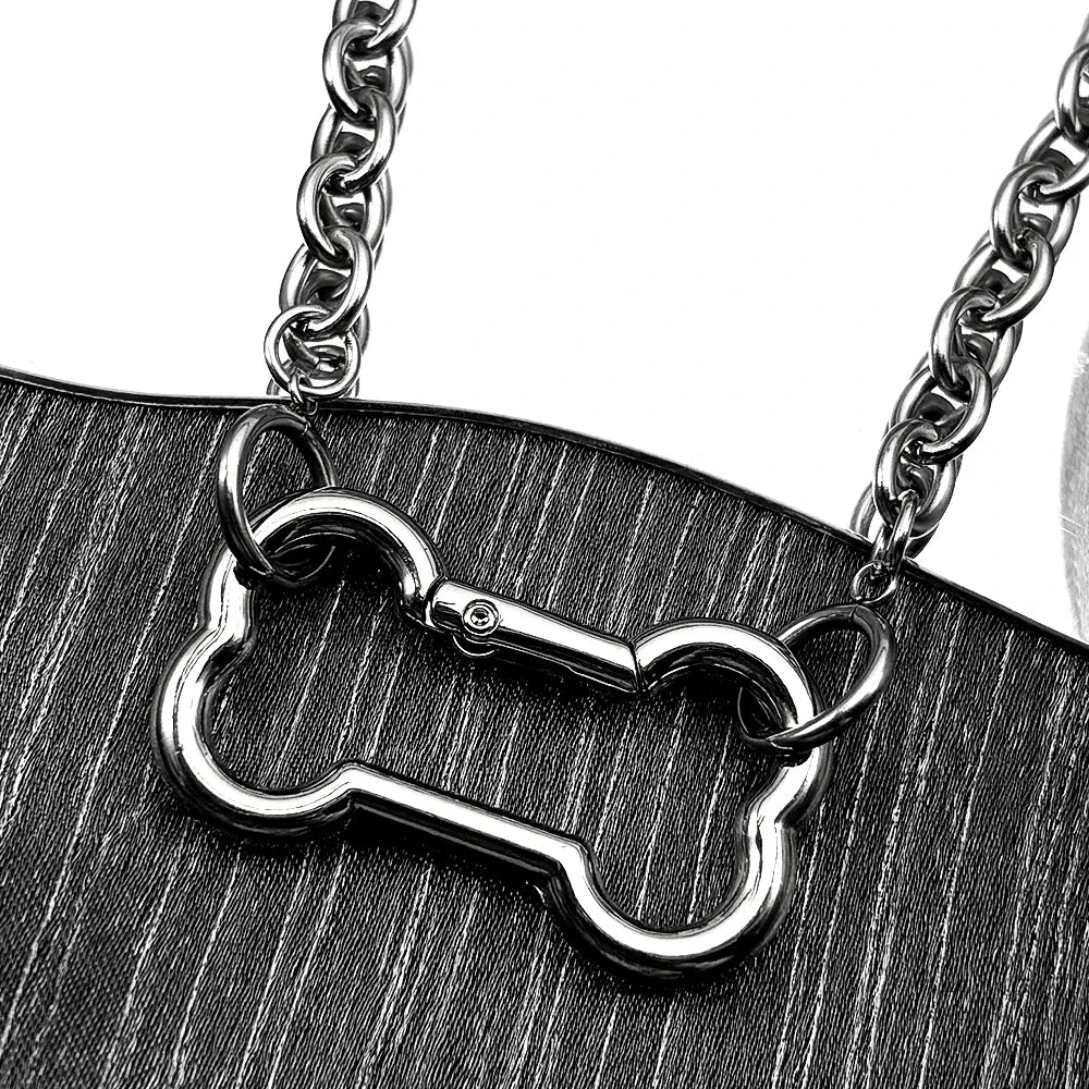 Punk Dog Bone Pendant Necklace | Stainless Steel Silver Goth Choker