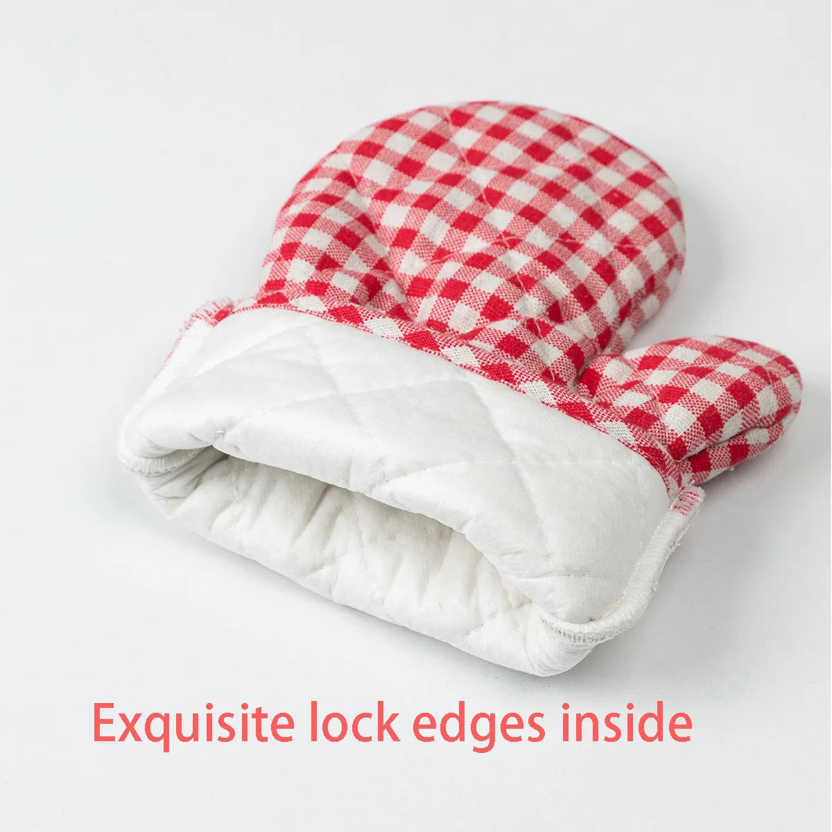 Anti Scald Oven Gloves Set | Cotton Lined Thick Kitchen Gloves with Red Checkered Design