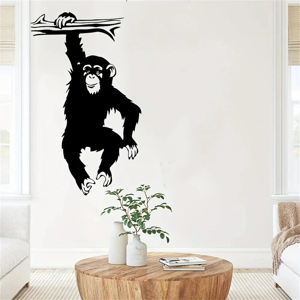 Large Funny Monkey Tree Wall Stickers | Cartoon Jungle Animal Vinyl Decal for Kids Room