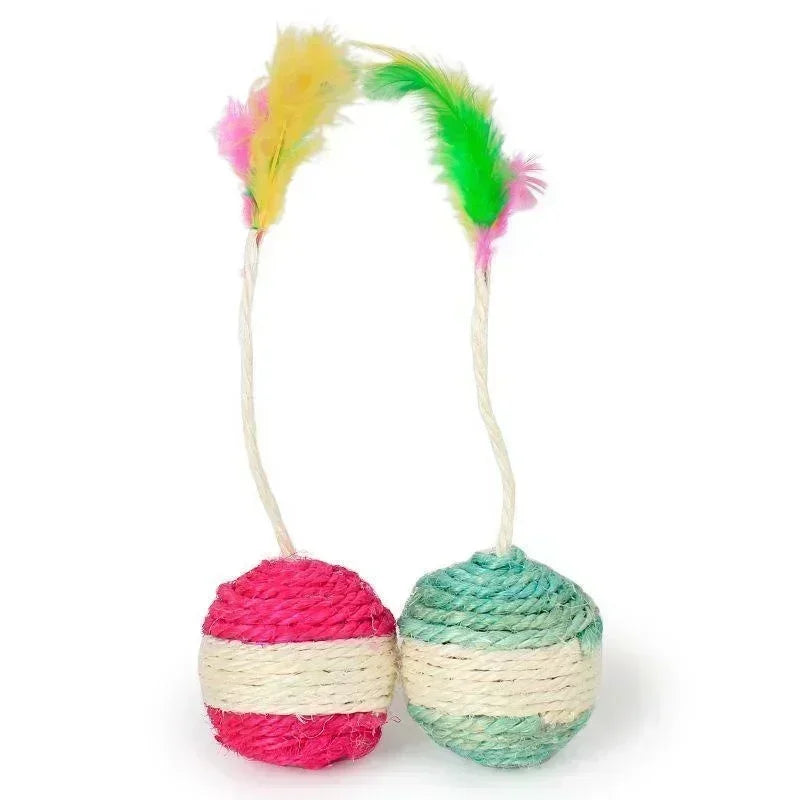Cat Sisal Scratching Ball Toy | Interactive Feather Toy for Kittens