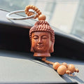 Buddha Head Carved Wood Keychain | Peach Wood Key Ring