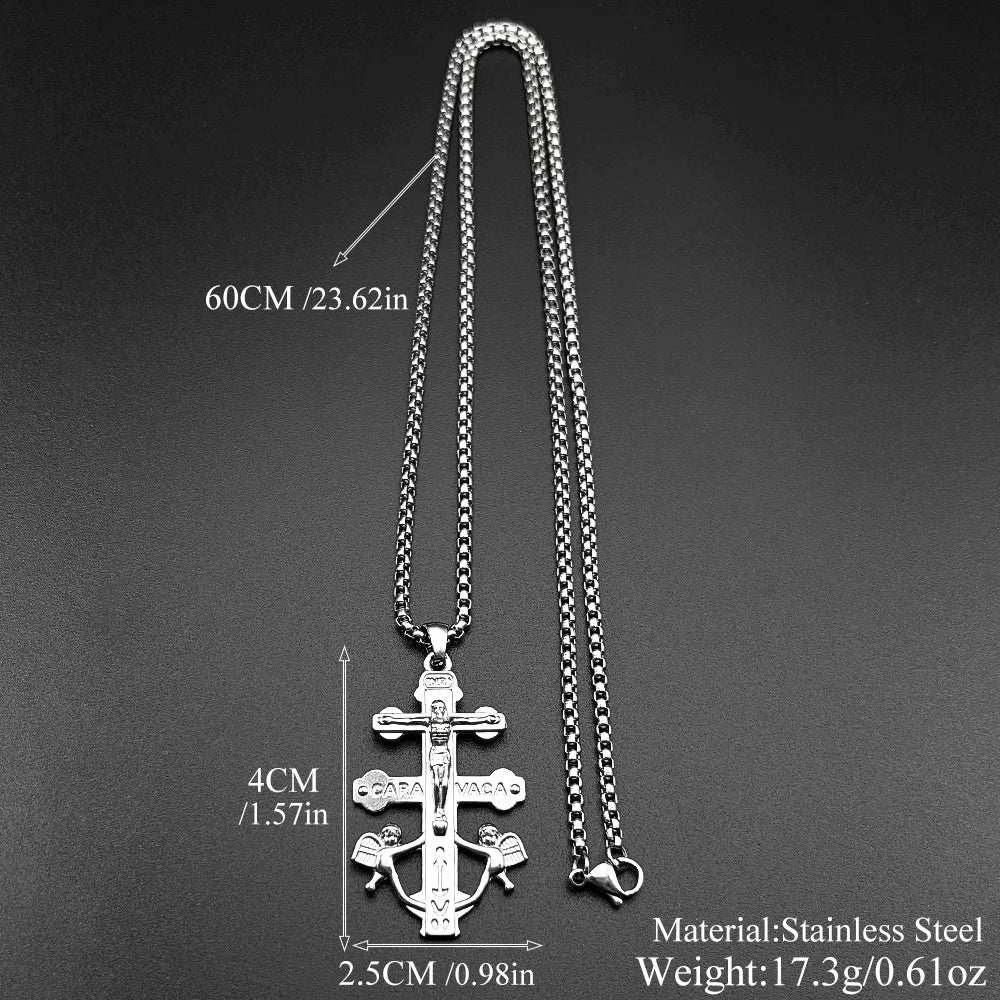 Catholic INRI Caravaca Cross Jesus Crucifix Pendant Necklace | Stainless Steel Gold Color Jewelry Gift