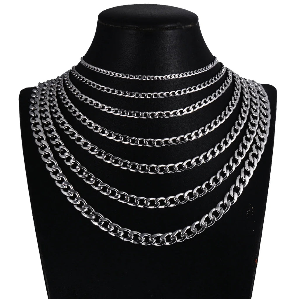 Stainless Steel Curb Cuban Link Chain Necklace | Unisex Punk Choker Jewelry