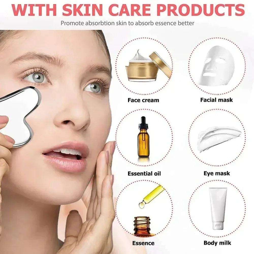 Ice Face Roller and Gua Sha Set | Stainless Steel Facial Massage Tools