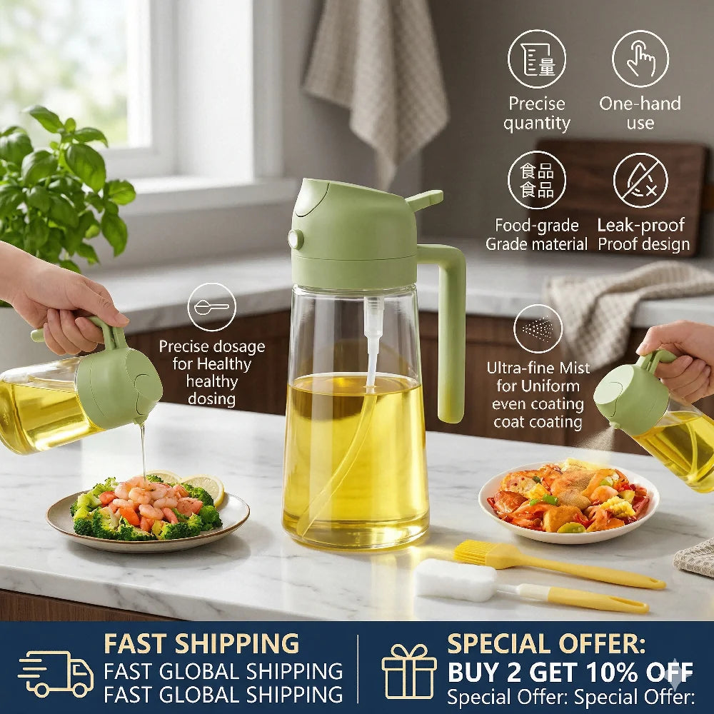 2 in 1 Oil Sprayer and Dispenser Bottle | Cooking Oil Spray Bottle for BBQ, Air Fryer, and Salad