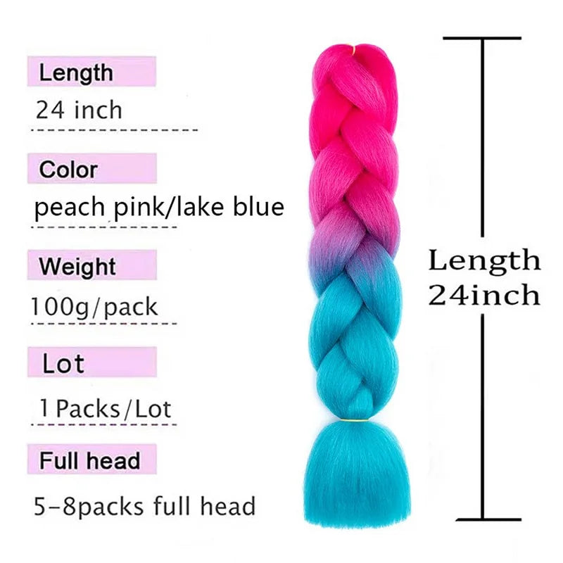 Synthetic Jumbo Braids Hair 24Inch | Ombre Braiding Hair Extensions for Crochet Box Braid Blue Purple