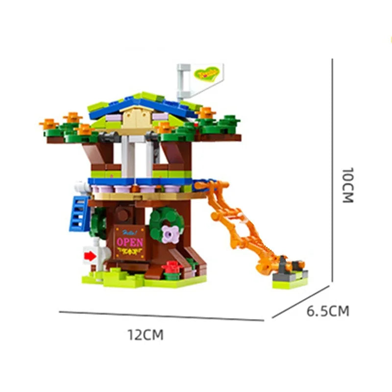 6in1 Tree House Building Blocks Set | Girls Castle Room with Climb Slide