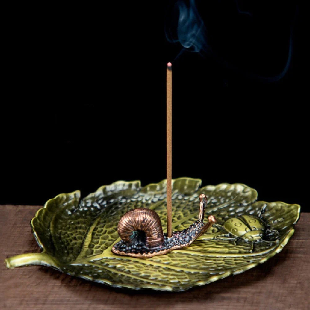 Leaf Snail Incense Burner | Antique Metal Incense Plate for Living Room